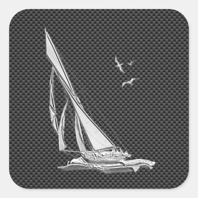 Chrome Like Sailboat on Carbon Fibre Square Sticker (Front)