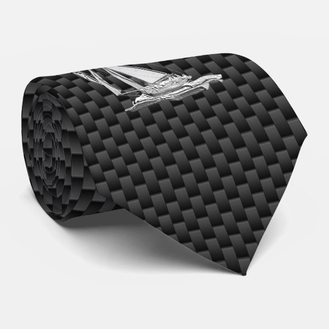 Chrome like Sailboat on Carbon Fibre style print Tie (Rolled)