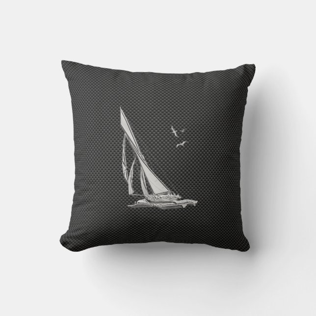 Chrome Like Sailboat on Carbon Fibre Throw Pillow (Front)