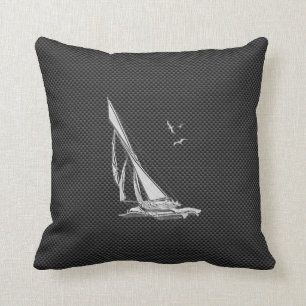 Chrome Like Sailboat on Carbon Fibre Throw Pillow