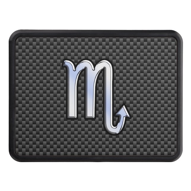 Chrome Like Scorpio Zodiac Sign Carbon Fibre Print Trailer Hitch Cover (Front)