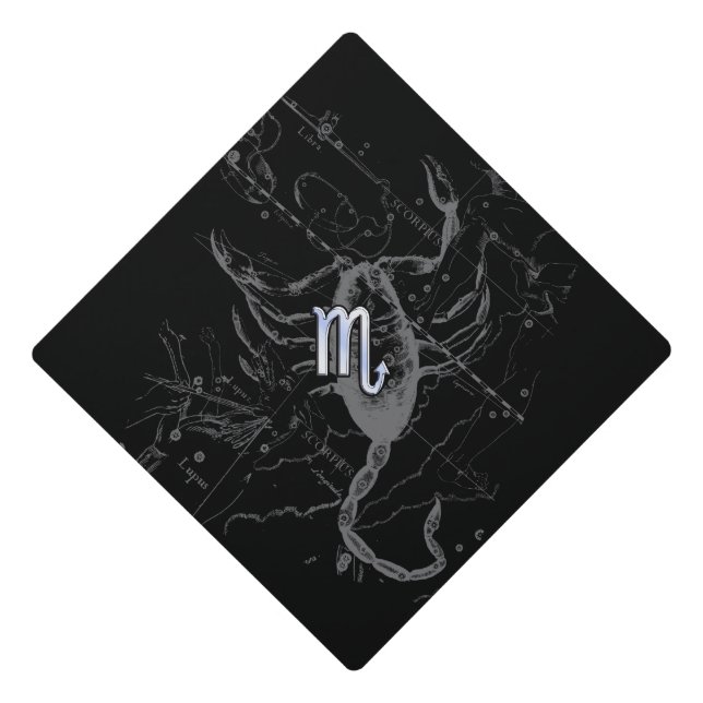 Chrome like Scorpio Zodiac Sign on Hevelius 1690 Graduation Cap Topper (Front)