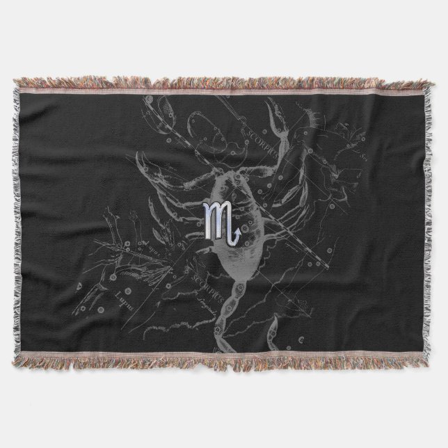 Chrome like Scorpio Zodiac Sign on Hevelius Throw Blanket (Front)