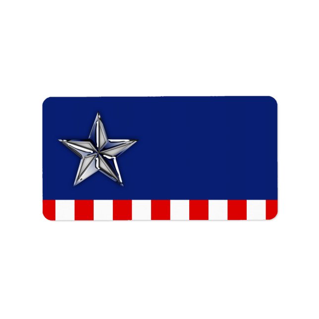 Chrome Like Silver Star Festive Patriotic Colours Label (Front)