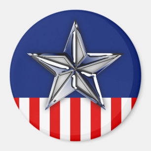Chrome Like Silver Star Festive Patriotic Colours Magnet