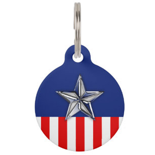 Chrome Like Silver Star Festive Patriotic Colours Pet Tag