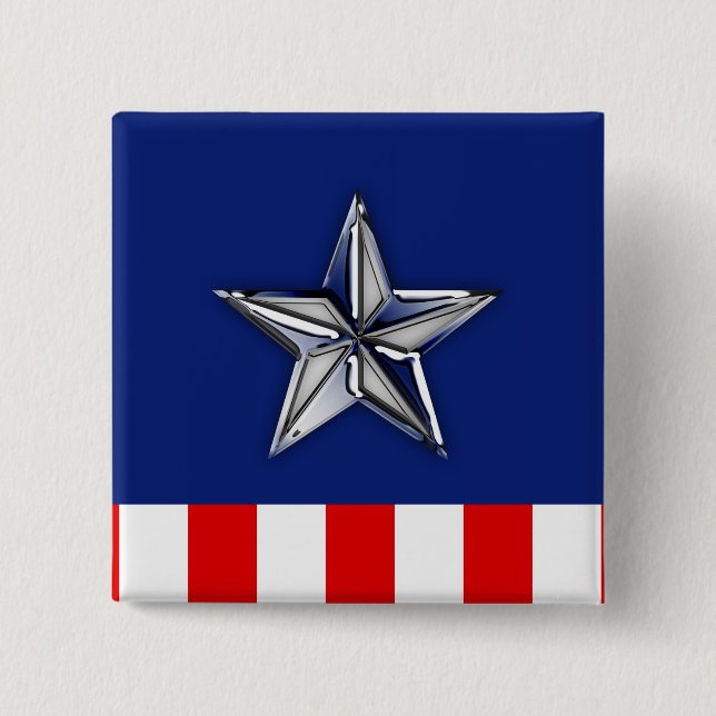 Chrome Like Star on Festive Patriotic Colours 2 Inch Square Button (Front)