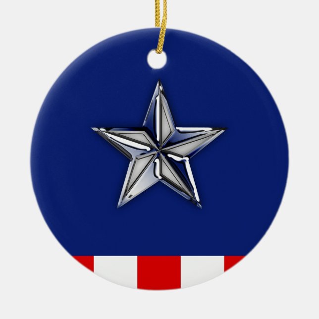 Chrome Like Star on Festive Patriotic Colours Ceramic Ornament (Front)