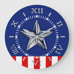 Chrome Like Star on Festive Patriotic Colours Dial Large Clock