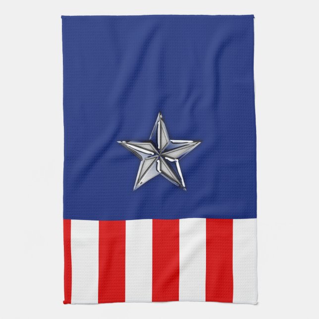 Chrome Like Star on Festive Patriotic Colours Kitchen Towel (Vertical)
