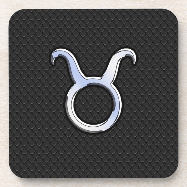 Chrome Like Taurus Sign on Black Snake Skin Coaster (Front)
