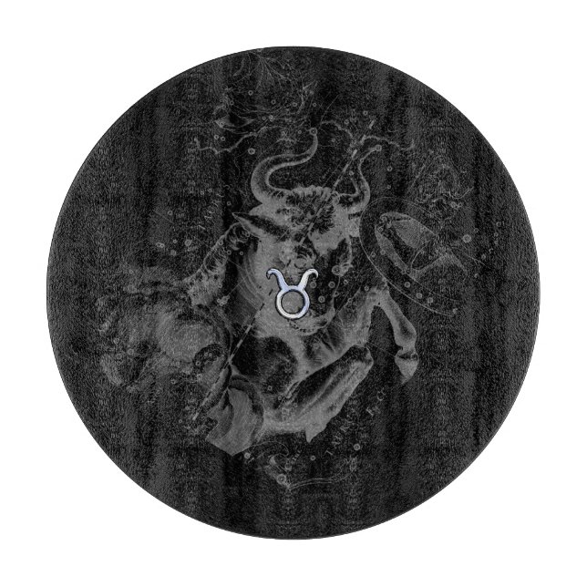 Chrome like Taurus Sign on Hevelius Cutting Board (Front)