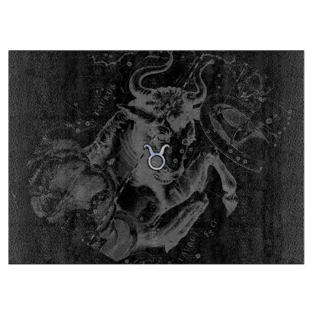 Chrome like Taurus Sign on Hevelius Cutting Board (Front)