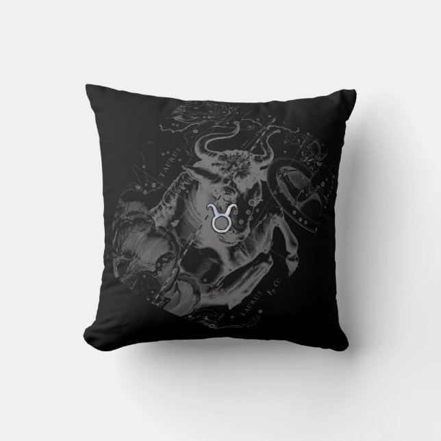 Chrome like Taurus Sign on Hevelius Throw Pillow (Front)