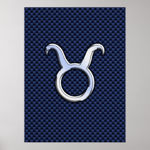 Chrome Like Taurus Zodiac Sign Blue Carbon Print
