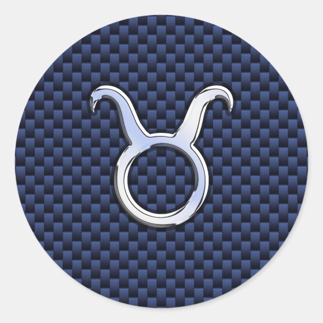 Chrome Like Taurus Zodiac Sign Blue Carbon Print Classic Round Sticker (Front)
