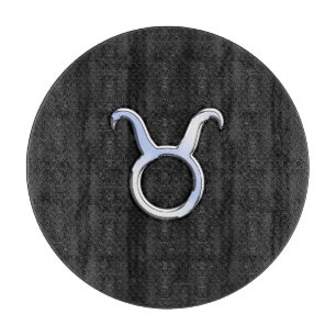 Chrome Like Taurus Zodiac Sign on Black Snake Skin Cutting Board