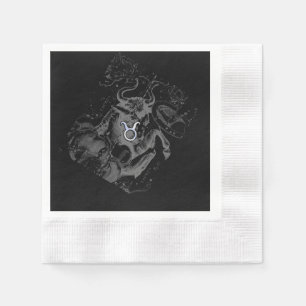 Chrome like Taurus Zodiac Sign on Hevelius Black Napkin