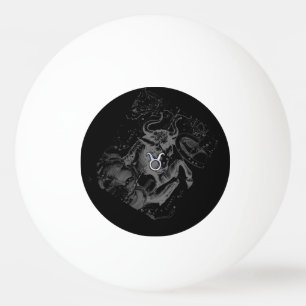 Chrome like Taurus Zodiac Sign on Hevelius Black Ping Pong Ball