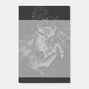 Chrome like Taurus Zodiac Sign on Hevelius Black Post-it Notes
