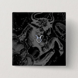 Chrome like Taurus Zodiac Sign on Hevelius Decor 2 Inch Square Button