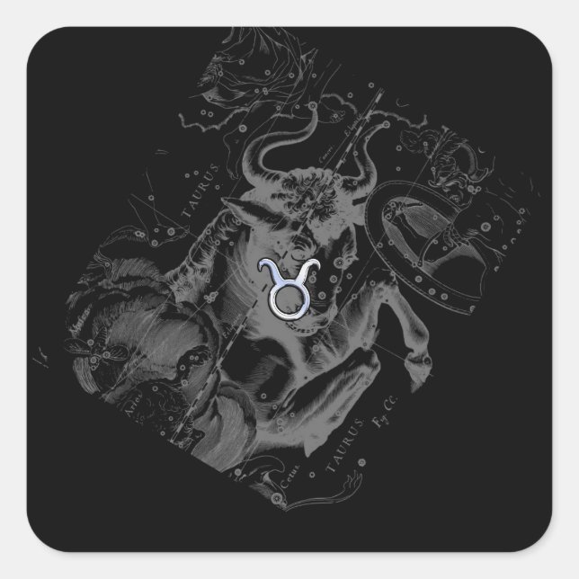 Chrome like Taurus Zodiac Sign on Hevelius Square Sticker (Front)