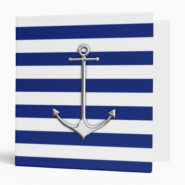 Chrome Like Thin Anchor on Nautical Stripes Binder (Front/Inside)