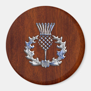 Chrome Like Thistle on Mahogany Wood Style Magnet