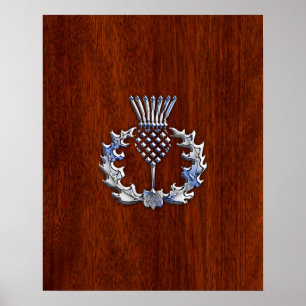 Chrome Like Thistle on Mahogany Wood Style Poster
