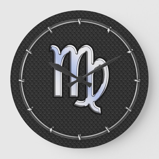 Chrome Like Virgo Zodiac Sign in snake skin Large Clock (Front)