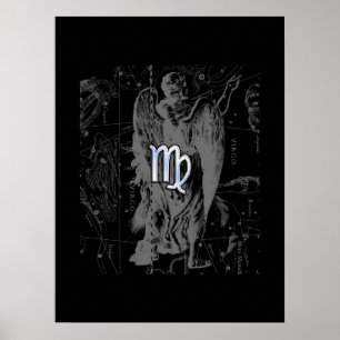 Chrome like Virgo Zodiac Sign on Black Hevelius