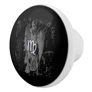 Chrome like Virgo Zodiac Sign on Black Hevelius Ceramic Knob