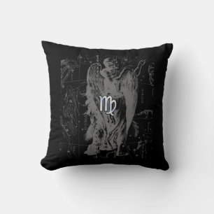 Chrome like Virgo Zodiac Sign on Black Hevelius Throw Pillow