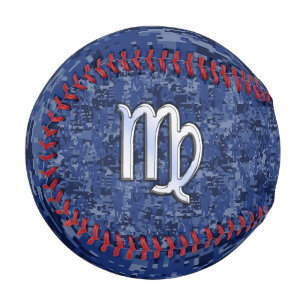 Chrome Like Virgo Zodiac Sign on Blue Digital Camo Baseball