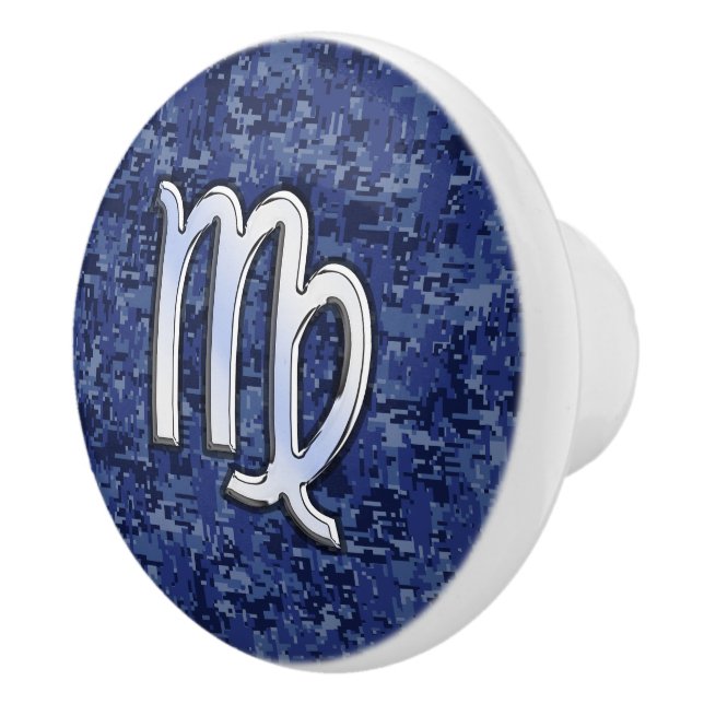 Chrome Like Virgo Zodiac Sign on Blue Digital Camo Ceramic Knob (Right)
