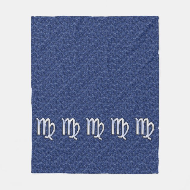 Chrome Like Virgo Zodiac Sign on Blue Digital Camo Fleece Blanket (Front)