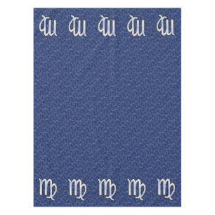 Chrome Like Virgo Zodiac Sign on Blue Digital Camo Tablecloth
