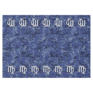 Chrome Like Virgo Zodiac Sign on Blue Digital Camo Tablecloth