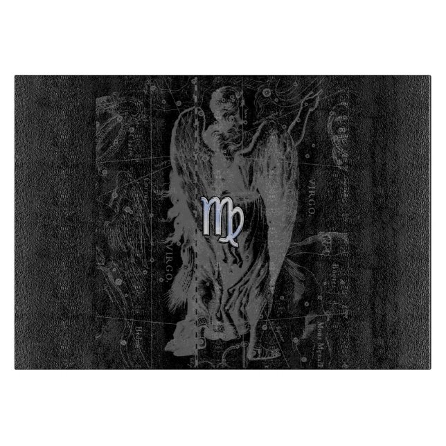 Chrome like Virgo Zodiac Sign on Hevelius in Black Cutting Board (Front)