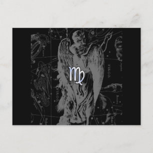 Chrome like Virgo Zodiac Sign on Hevelius in Black Postcard