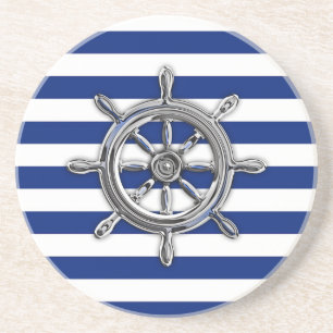 Chrome Like Wheel on Nautical Stripes Coaster