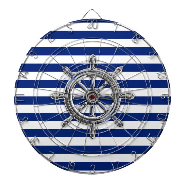 Chrome Like Wheel on Nautical Stripes Dartboard (Front)