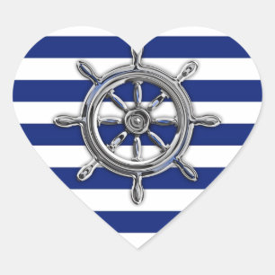Chrome Like Wheel on Nautical Stripes Heart Sticker