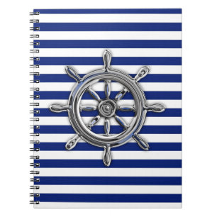 Chrome Like Wheel on Nautical Stripes Notebook