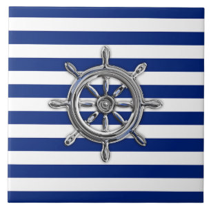 Chrome Like Wheel on Nautical Stripes Tile