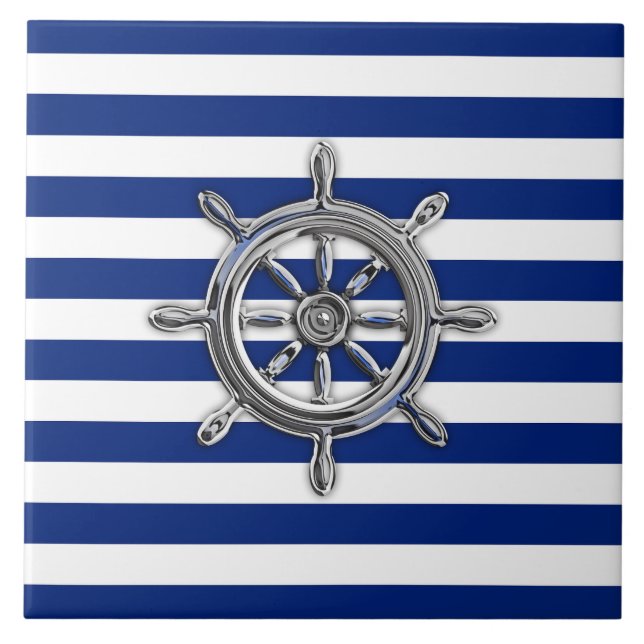 Chrome Like Wheel on Nautical Stripes Tile (Front)