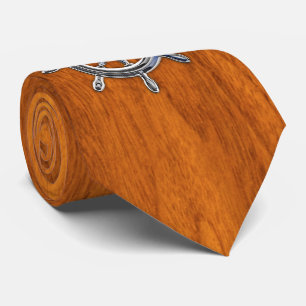 Chrome like Wheel on Teak Veneer style print Tie