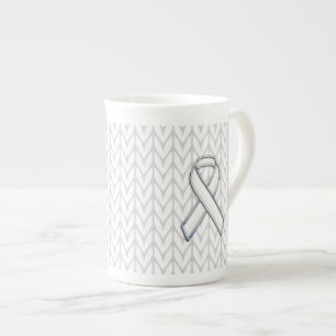 Chrome Like White Knit Ribbon Awareness Print Bone China Mug