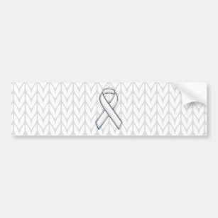 Chrome Like White Knit Ribbon Awareness Print Bumper Sticker