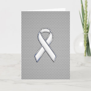Chrome Like White Ribbon Awareness Carbon Fiber Card
